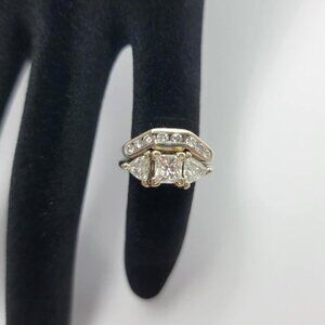 Ladies Diamond & 14K White Gold 2 Ring Wedding Set ~ Princess and Trillion Cut